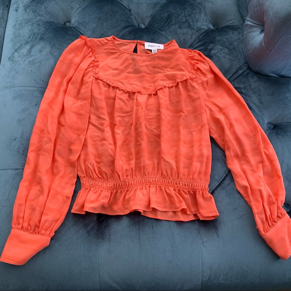 Highline Collective Coral Ruffle Peasant Top
